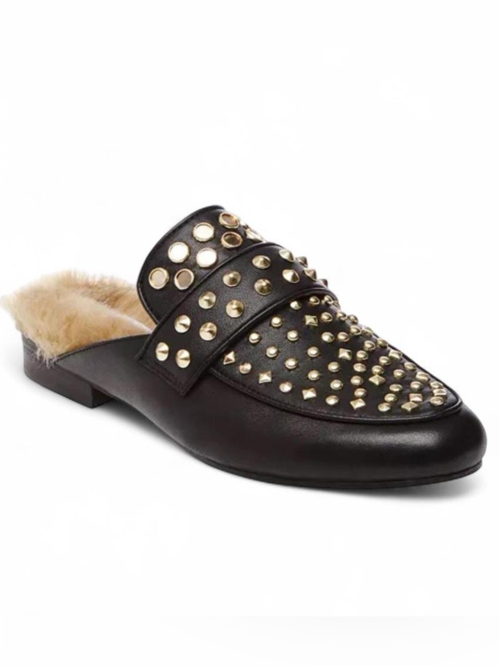 Steve Madden Faux Fur Jordan Leather Studded Mules Loafers